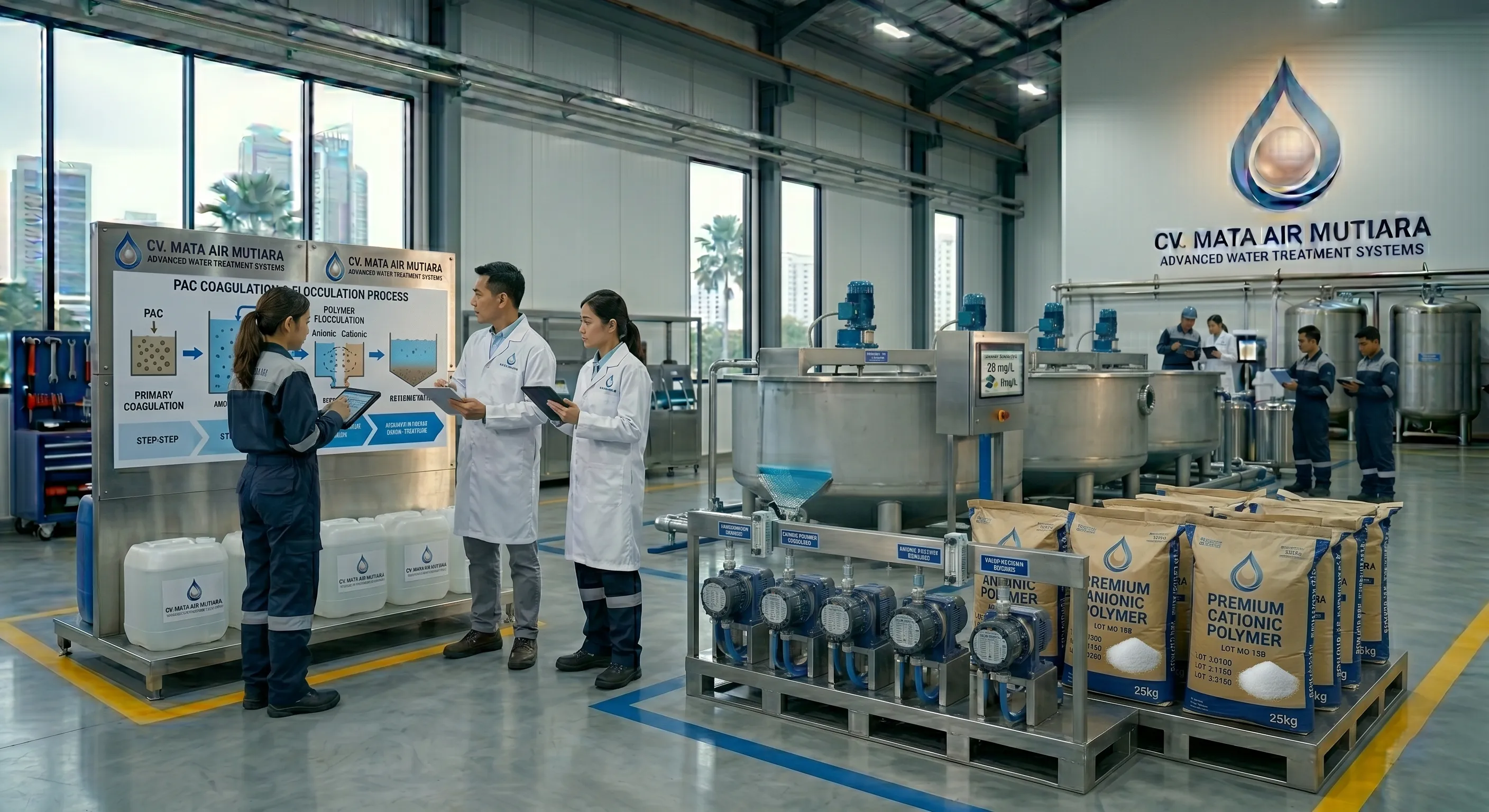 Polimer Cationic & Anionic | Polymer Water Treatment untuk Pengolahan Air dan Limbah | CV. Mata Air Mutiara